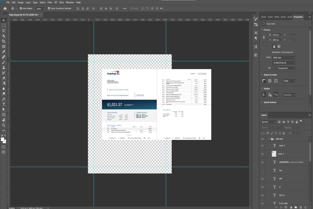 Modèle Word et PDF de relevé de compte USA Capital One , 2 pages template